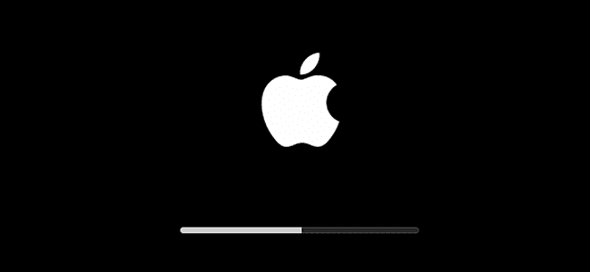 Gambar logo Apple dan bilah pemuatan dari layar boot