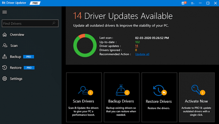 Escanee su controlador con Bit Driver Updater