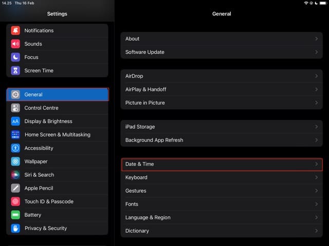 Configurações do iPad e captura de tela geral