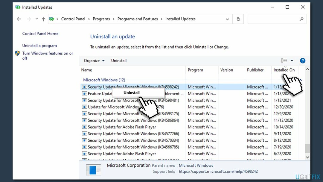 Деинсталирайте последните актуализации на Windows чрез контролния панел