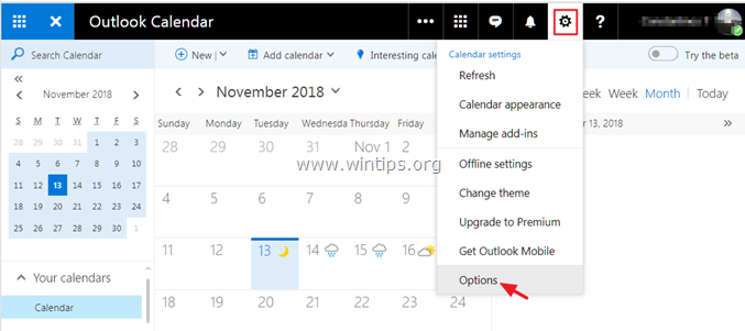 Exportar calendário do Outlook.com