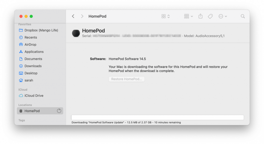 Επαναφέρετε το HomePod mini με σύνδεση σε Mac μέσω καλωδίου USB-C