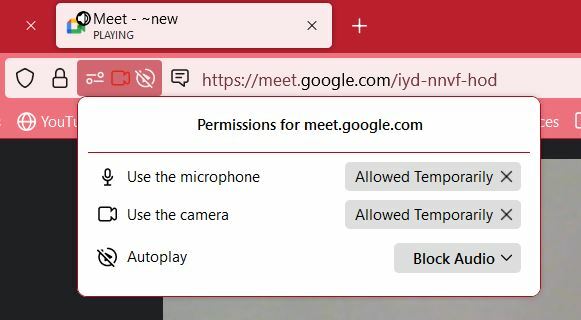 Autorizzazioni della fotocamera di Google Meet