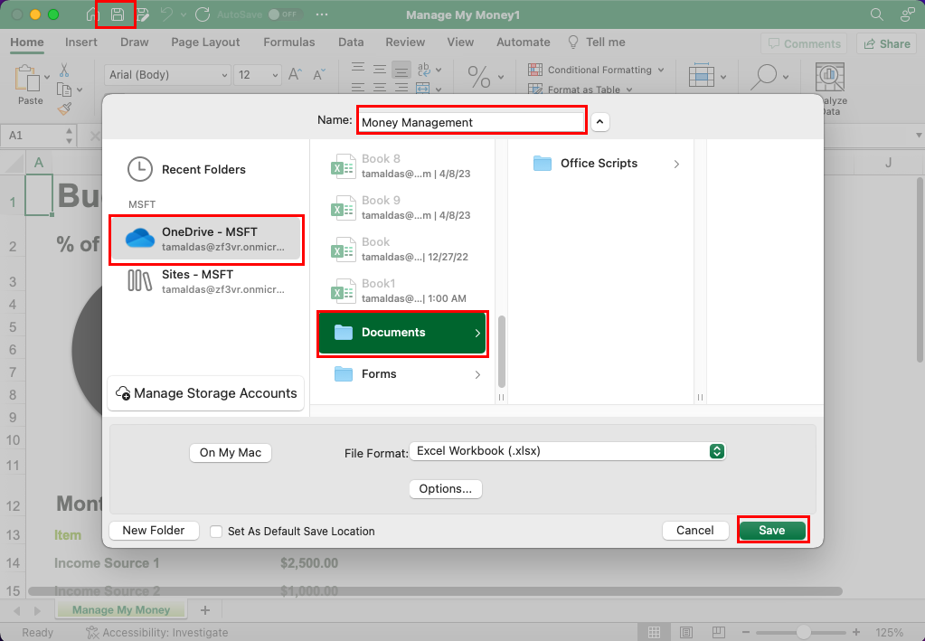 วิธีสร้างและบันทึกสมุดงาน Excel บน OneDrive บน Mac