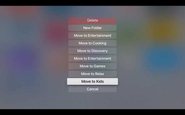 Μετακίνηση εφαρμογών σε φάκελο στο Apple TV με μενού