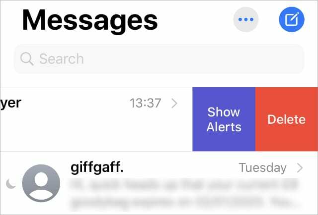 Показване на бутона за предупреждения от приложението iPhone Messages