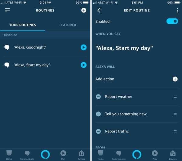 שגרות אפליקציה של Alexa באייפון