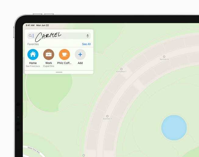 Skrible i Apple Maps iPadOS 14