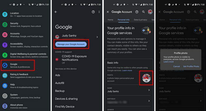 Ändern Sie das Google-Profilbild Android