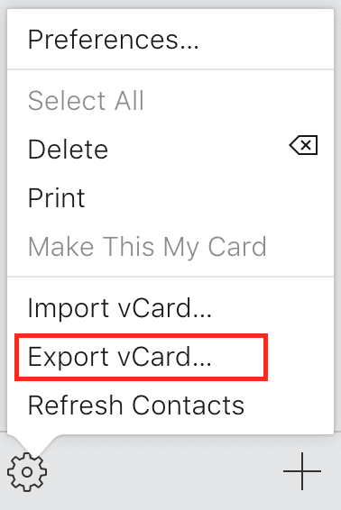 vCard névjegyek exportálása