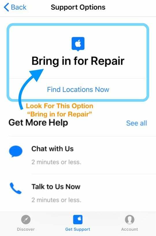 zur Reparatur bringen Apple Support App
