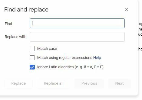 Janela Localizar e substituir