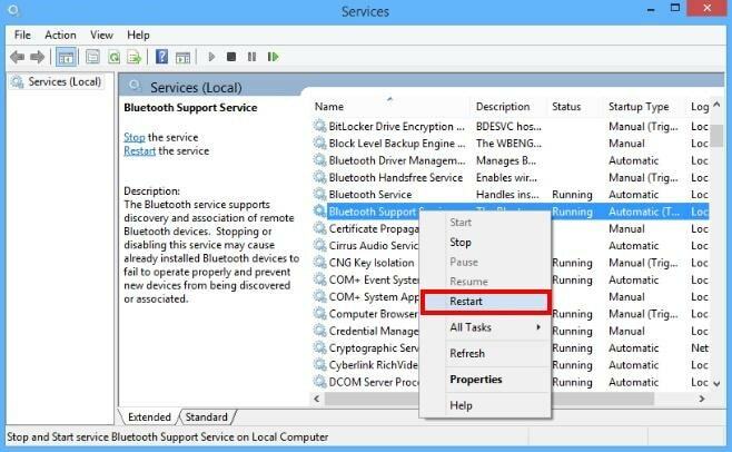 Starta om Bluetooth Support Service