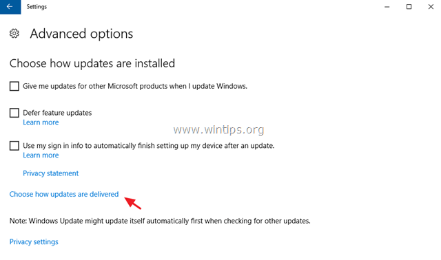 Odaberite način na koji se ažuriranja isporučuju za Windows 10