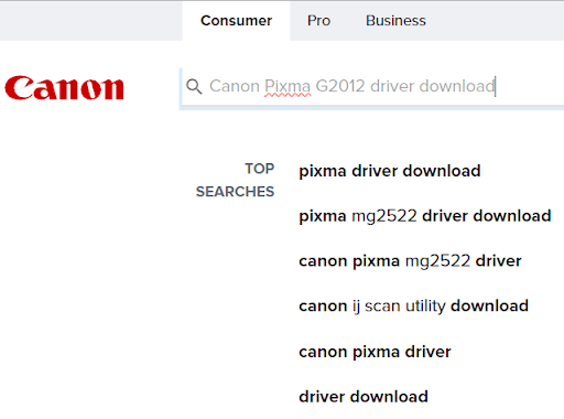 Pesquisar download do driver Canon Pixma G2012