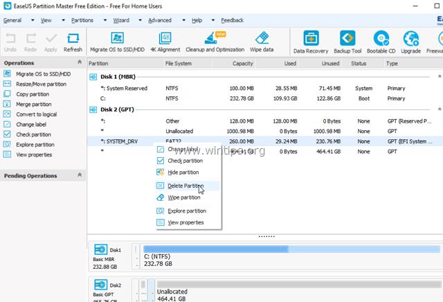 delete efi partition easyus partition tool