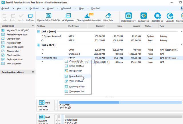 slet efi partition easeus partitionsværktøj