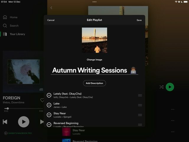 צילום מסך המראה כיצד לשמור תמונה ברשימת השמעה ב-Spotify