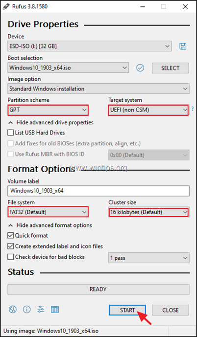 შექმენით Windows 10 USB UEFI GPT სისტემისთვის
