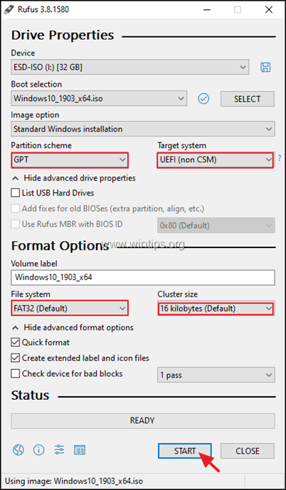 Crea Windows 10 USB per il sistema UEFI GPT