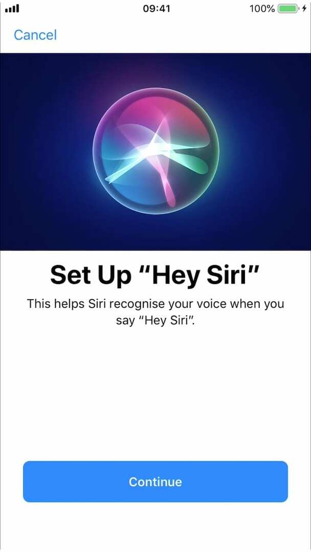 Hei Siri asetusnäyttö.