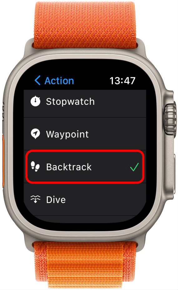 Escolha Backtrack nas configurações do botão de ação