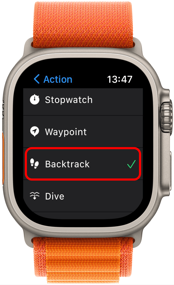 अपनी क्रिया बटन सेटिंग में बैकट्रैक चुनें