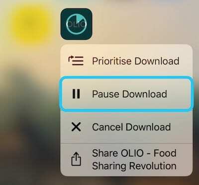 Captura de tela das opções de Force Touch de um aplicativo de download