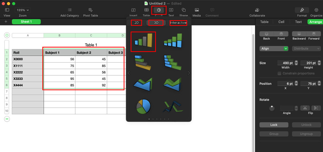 Grafik tutorial Apple Numbers