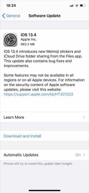iPhone-Software-Update-Einstellungen mit aktivierten automatischen Updates
