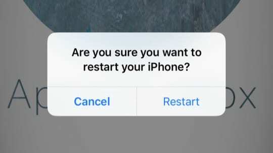 Pesan iOS mengonfirmasi memulai ulang iDevice