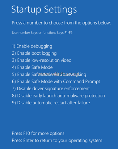 გაშვების პარამეტრების აღდგენის პარამეტრები Windows 10-8