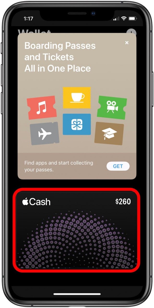 klepnite na Apple cash v aplikácii peňaženky