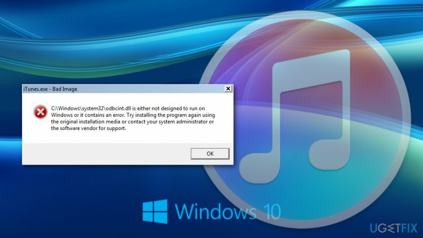 Chyba nesprávneho obrázka Fx iTunes.exe v systéme Windows 10