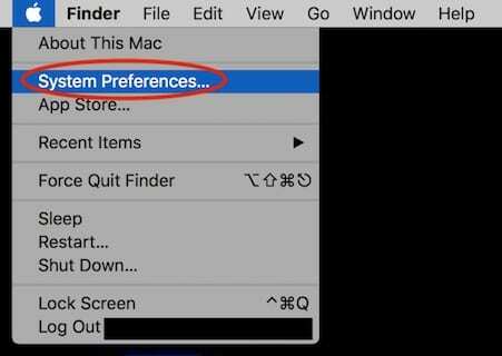 Προτιμήσεις συστήματος στο αναπτυσσόμενο μενού της Apple στο MacBook.
