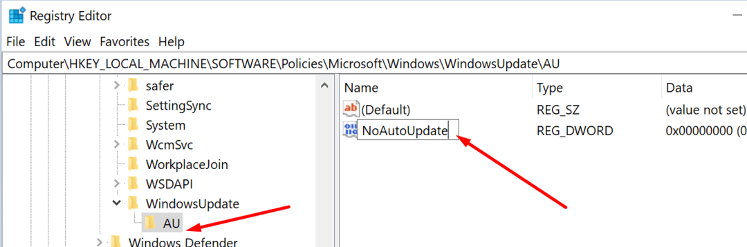 Noautoupdate-Schlüsselregistrierungseditor Windows 10