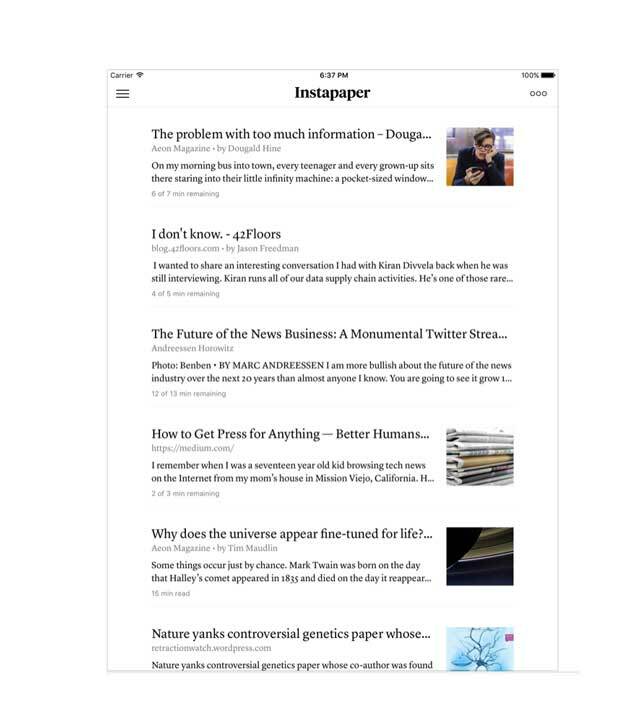 instapaper-scherm op een iPad