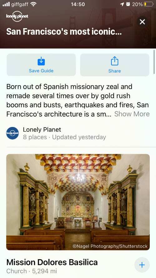 Details zum San Francisco Reiseführer in Apple Maps