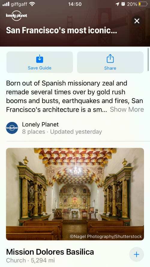 Detaliile Ghidului San Francisco în Apple Maps