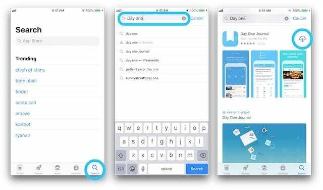 Recherchez dans l'App Store et appuyez sur l'icône du nuage pour télécharger les applications supprimées.