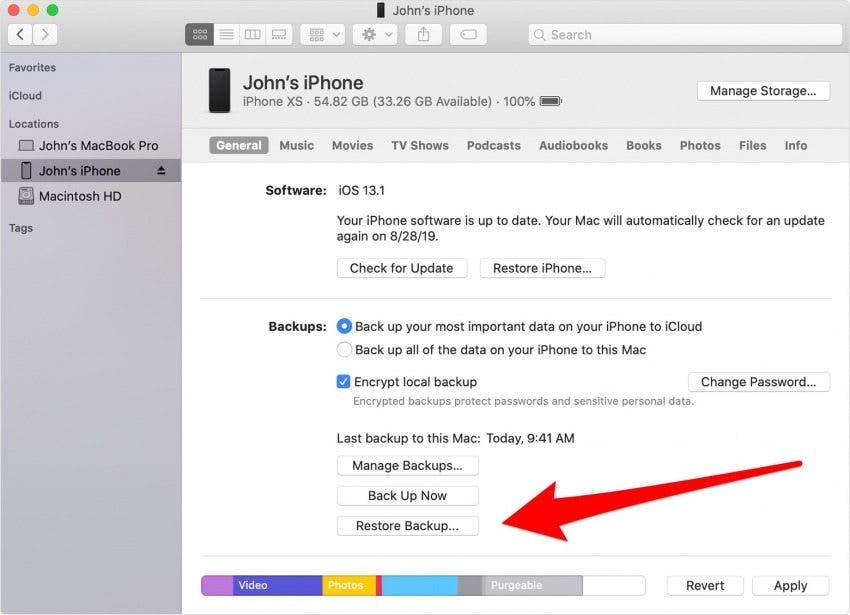 restaurar iphone de backup do itunes