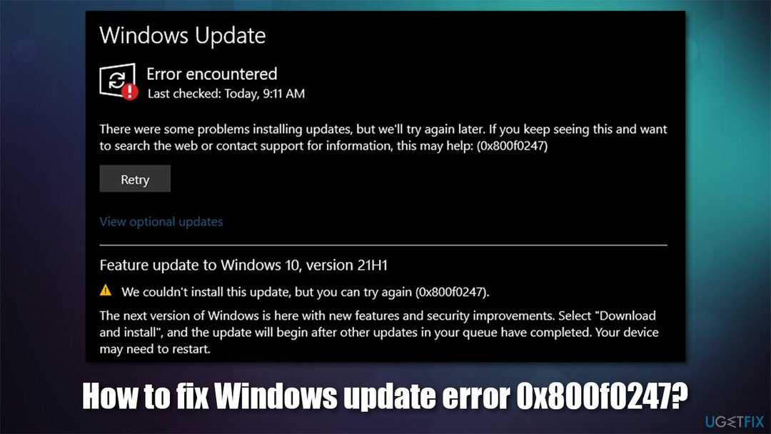 ¿Cómo reparar el error de actualización de Windows 0x800f0247?