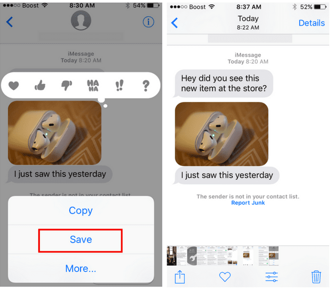 Zapisywanie obrazów iMessage w Zdjęciach na iPhonie