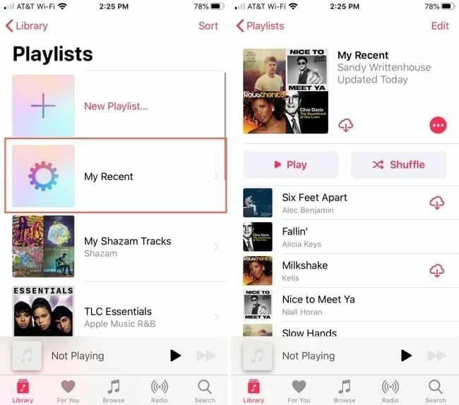 Spellista Nyligen tillagd Musik-iPhone