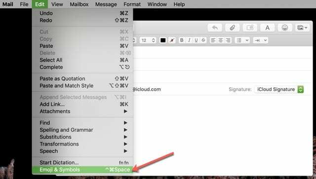 Emoji-symbolmenylinje Mail Mac