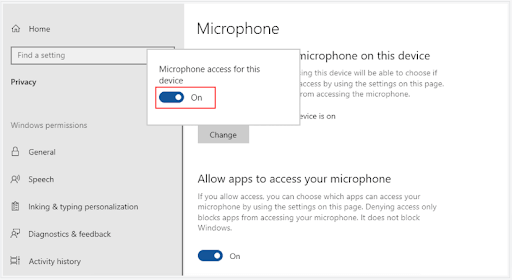 Acces la microfon pentru acest dispozitiv