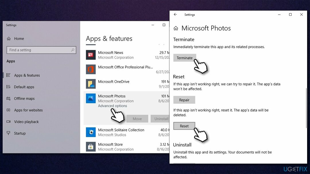 إعادة تعيين تطبيق Microsoft Photo