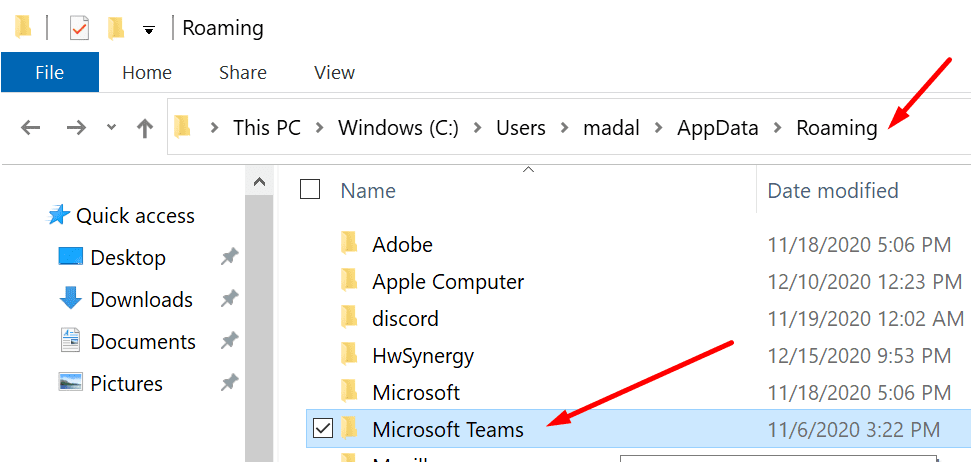 équipes Microsoft appdata