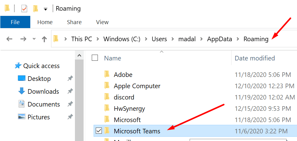 appdataマイクロソフトチーム