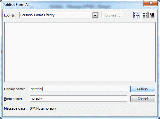 Název formuláře publikování aplikace Outlook 2010